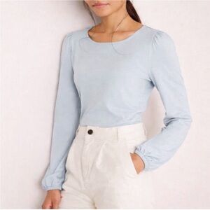 Boden Supersoft Puff Shoulder Long Sleeve T-Shirt Top in Light Blue